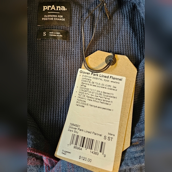 Prana Glover Park Men's Lined Flannel Shirt Jacket Plaid, Dark Sky, SMALL - Picture 11 of 13